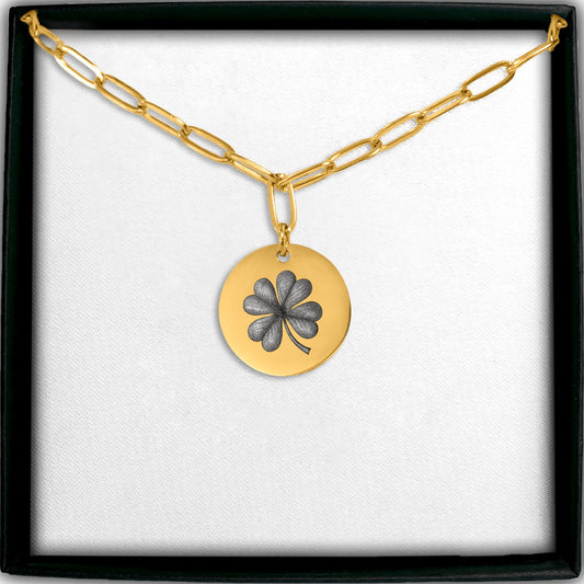 Lucky Clover- Paperclip Coin Necklace