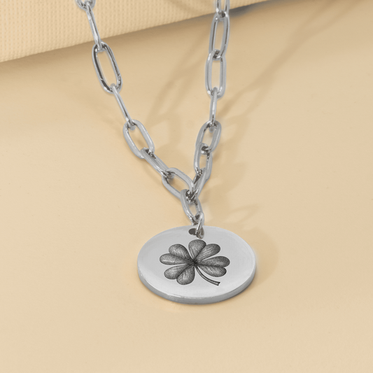 Lucky Clover- Paperclip Coin Necklace